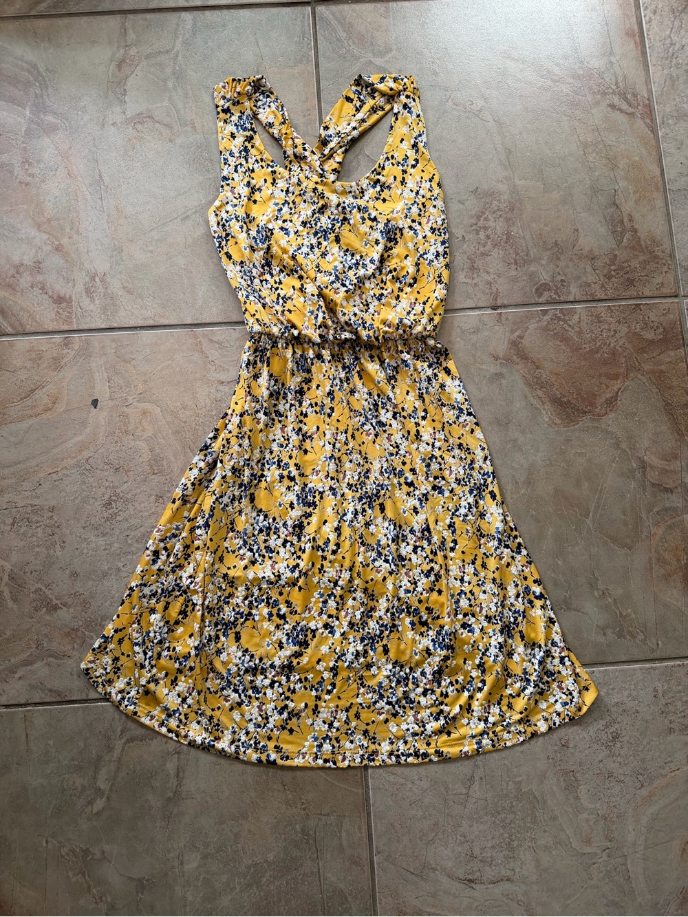Kaileigh Yellow Floral Sleeveless Elastic-Waist Mini Dress